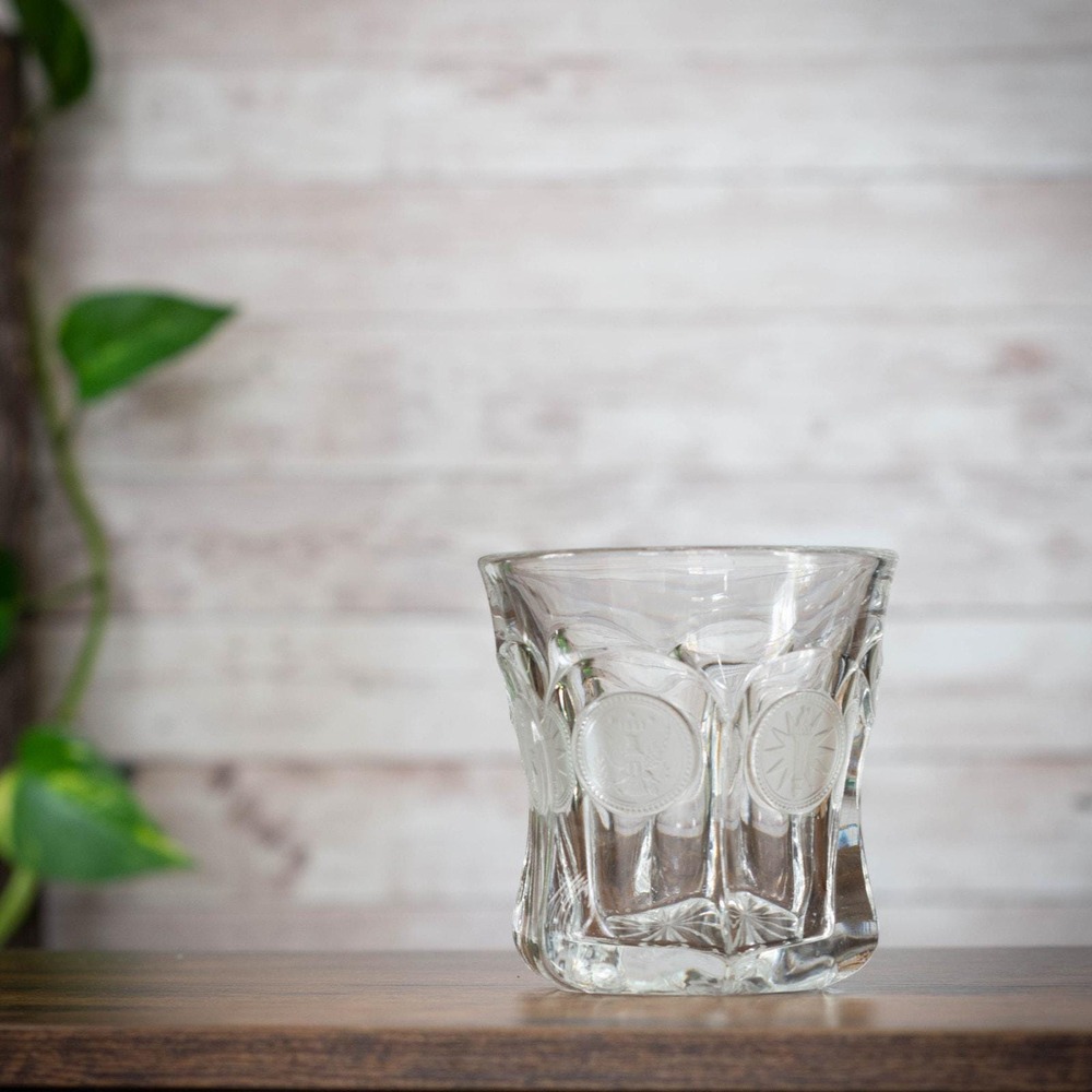 Glows! Vintage Fostoria Clear Coin Glass Cup or Votive Holder: UV Reactive